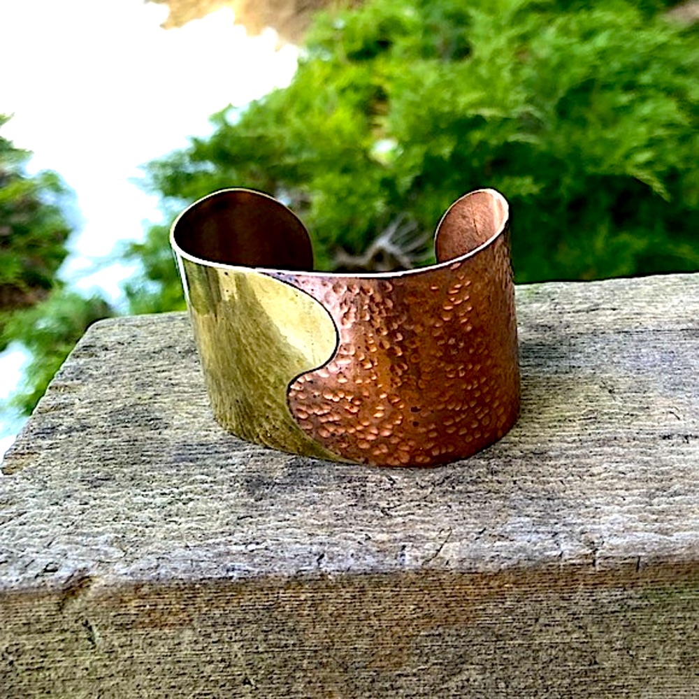 Bracelet Handmade Vintage Cuff Brutalist Mexico Copper Brass Mixed Metals 60$